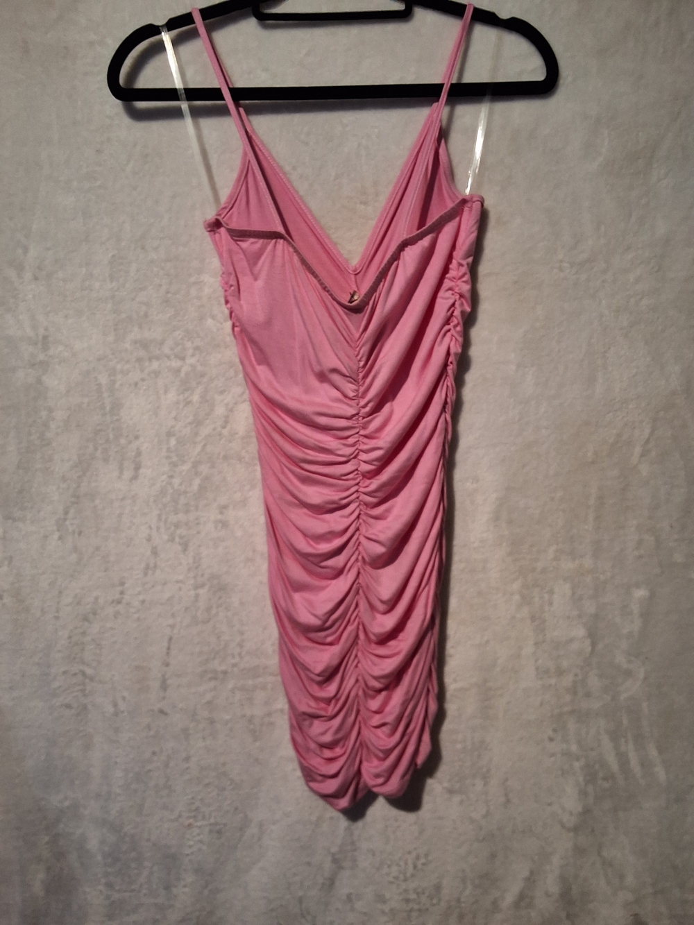 Pink Ruched V-Neck Spaghetti Strap Dress - Picture 6 of 9
